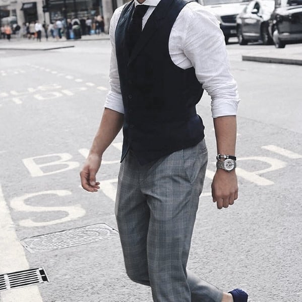 Mens Chic Business Casual Outfits Style Designs Black Vest With Tie