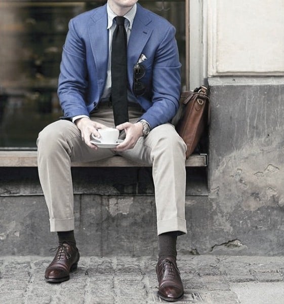 Mens Chic Trendy Outfits Style Designs Blue Blazer With Tan Pants