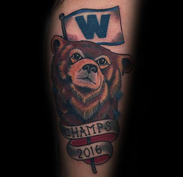 Mens Chicago Cubs Old School Traditional Arm Tattoo