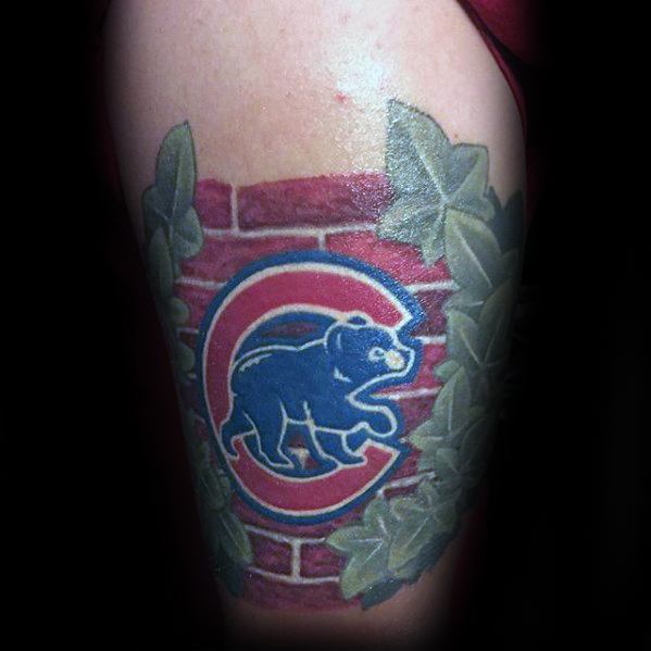 Mens Chicago Cubs Tattoo Design Inspiration On Thigh