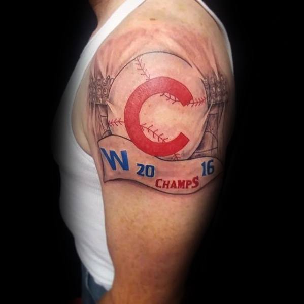 Mens Chicago Cubs Upper Arm Tattoo Design Ideas