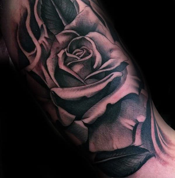 Mens Chicano Shaded Rose Flower Bicep Inner Arm Tattoos