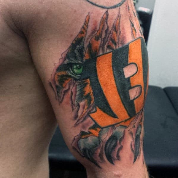 Mens Cincinnati Bengals Football Logo Tattoo On Arm