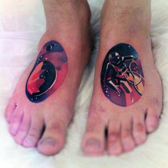 Mens Circular Astronaut Tattoo On Feet