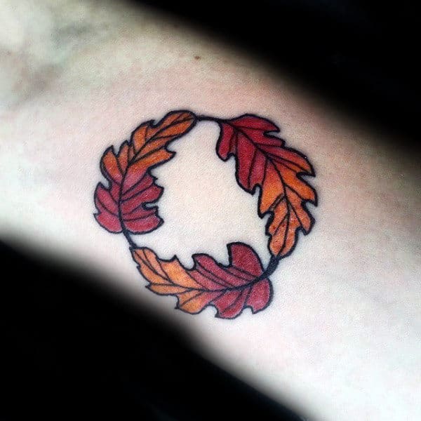 Mens Circular Leaves Fall Inner Forearm Tattoo