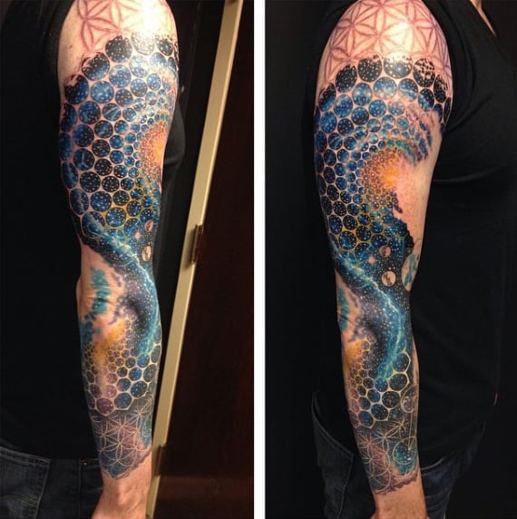 Mens Circular Patterned Universe Tattoo On Sleeve