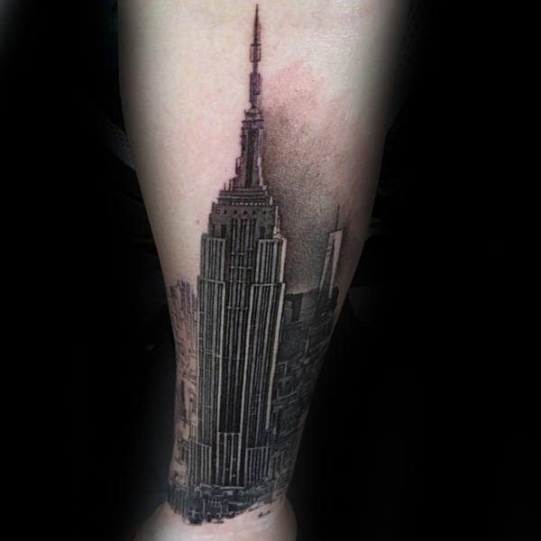 Mens City Skyline Empire State Building Inner Forearm Tattoo