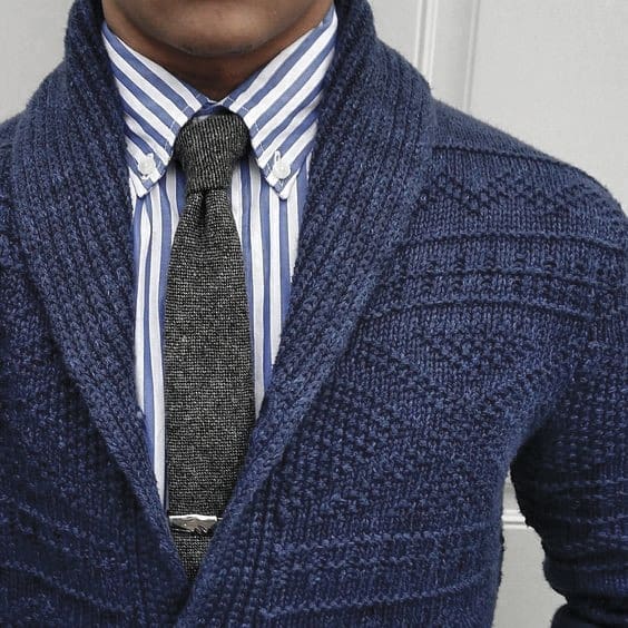 Mens Clothing Winter Outfits Styles Blue Sweater With Grey Tie