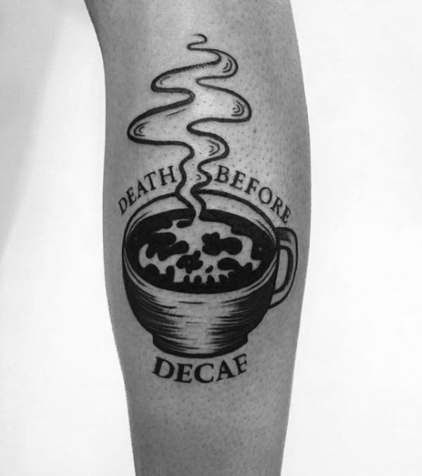Mens Coffee Cup Tattoo Ideas On Leg