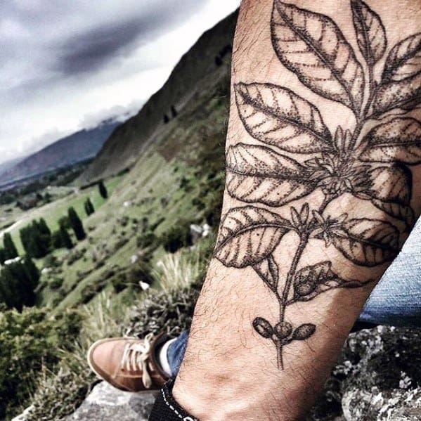 Mens Coffee Plant Inner Forearm Tattoos