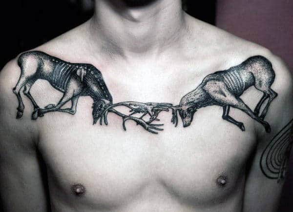Mens Collar Bone Deer Antler Tattoo