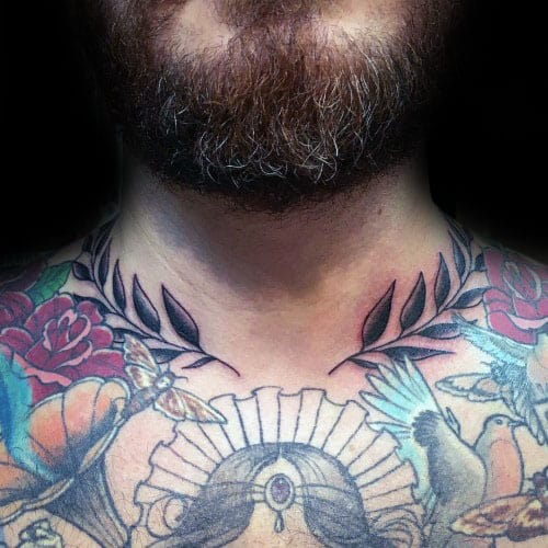 Mens Collar Bone Olive Branch Tattoo Design Ideas