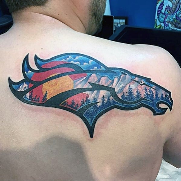 Mens Colorado Flag Denver Broncos Logo Back Tattoo