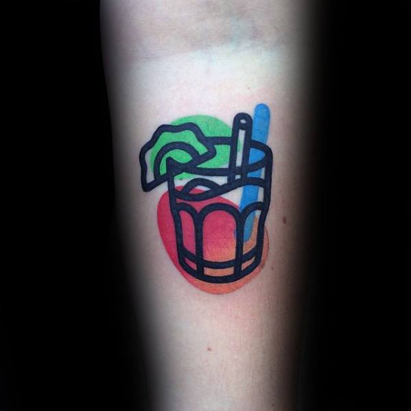 Mens Colorful Dink Glass Small Inner Forearm Tattoo