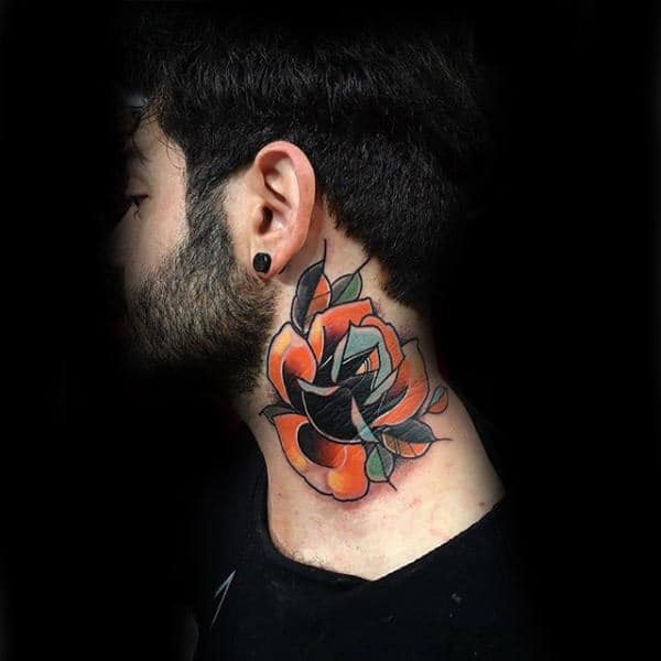 Mens Colorful Old School Amazing Amazing Neck Tattoos