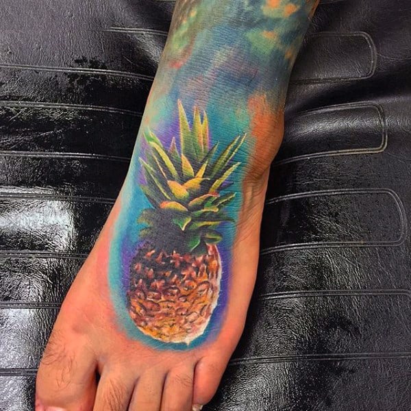 Colorful Pineapple Tattoo On Foot