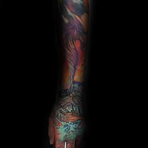 Mens Colorful Tornado Full Sleeve Tattoo