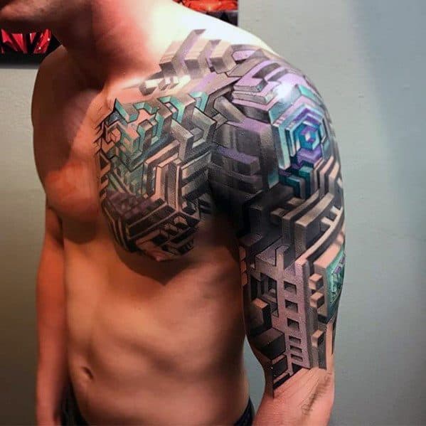 Mens Cool 3d Geometric Sleeve Tattoo Ideas