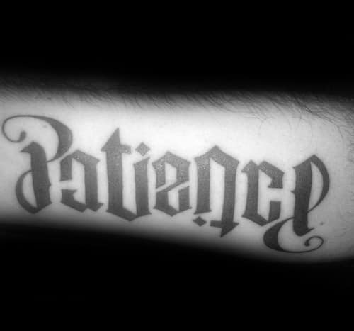 Mens Cool Ambigrampatience Tattoo Ideas