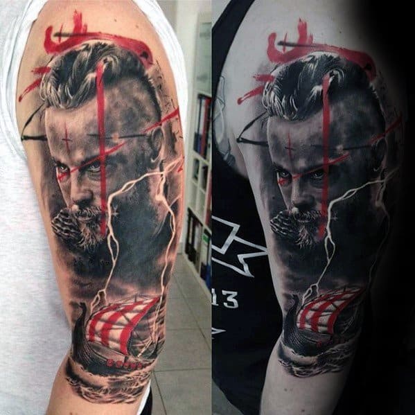 Mens Cool Arm Ragnar Tattoo Design Inspiration