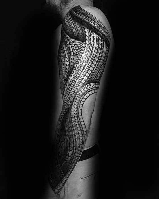 Mens Cool Awesome Tribal Tattoo Ideas Full Polynesian Arm Sleeve
