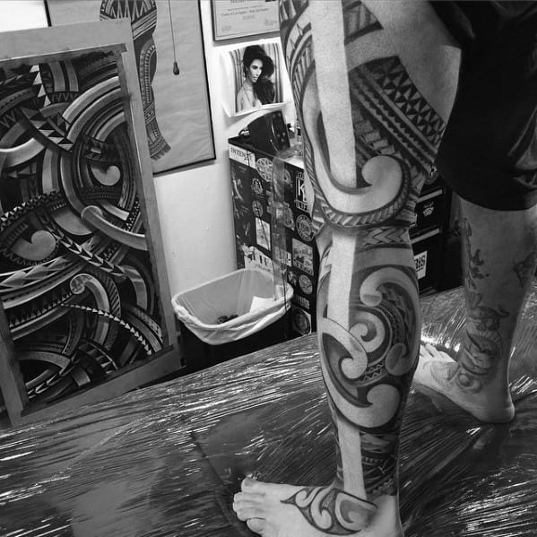 Mens Cool Badass Tribal Tattoo Ideas Leg Sleeve