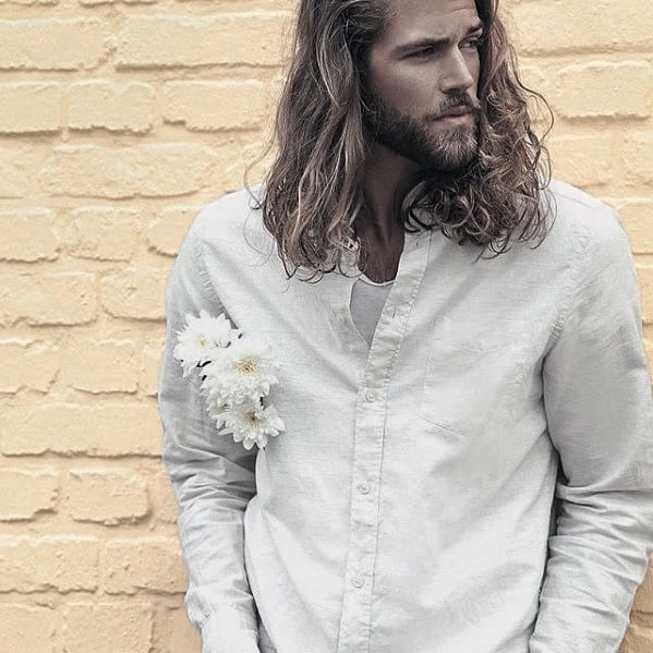 Handsome Man with Long Hair and Short Beard