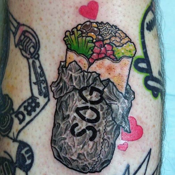 Mens Cool Burrito Tattoo Ideas On Leg