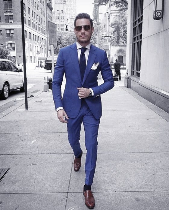 Mens Cool Business Professional Modern Navy Blue Suit Brown Shoes Ideas