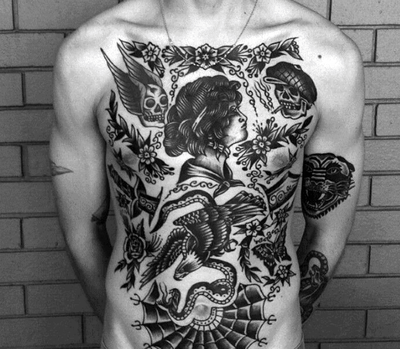 Mens Cool Chest Vintage Tattoo Ideas