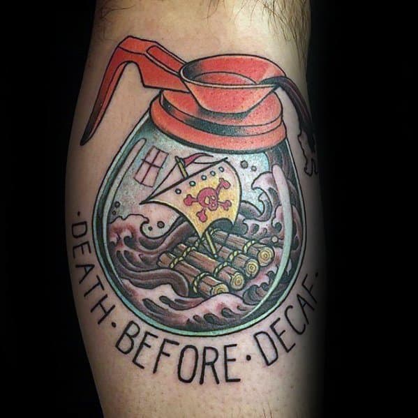 Mens Cool Coffee Tattoo Ideas On Leg Calf