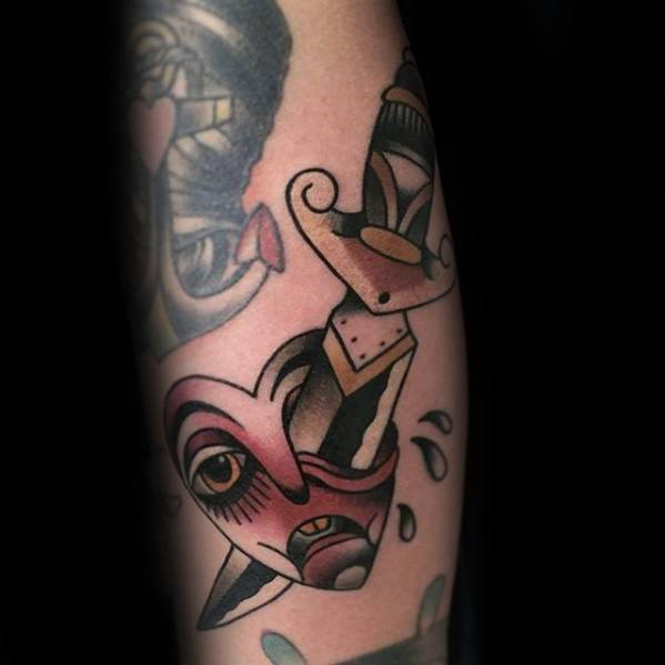 Mens Cool Dagger Arm Crying Heart Tattoo Ideas
