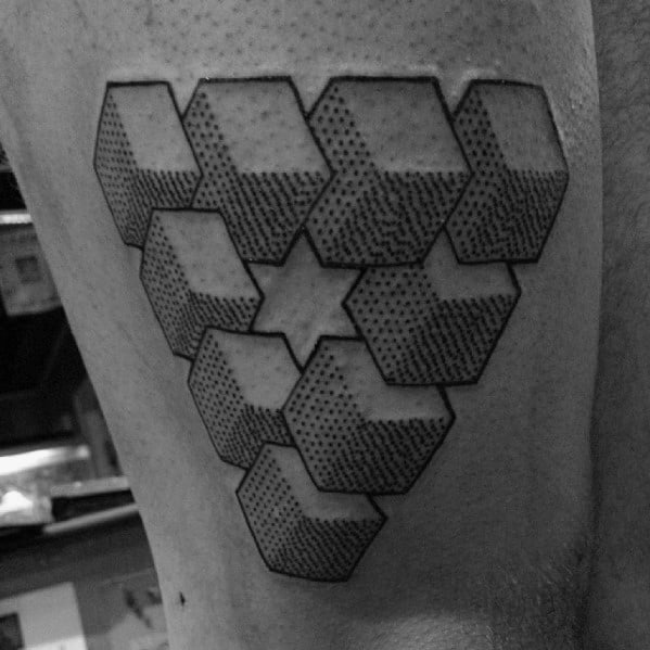 Mens Cool Detailed Thigh 3d Penrose Triangle Tattoo Ideas