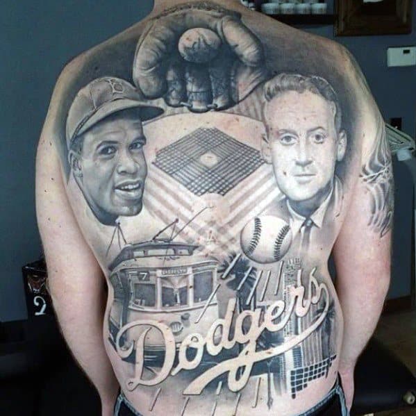 Mens Cool Dodgers Themed 3d Full Back Tattoo Ideas