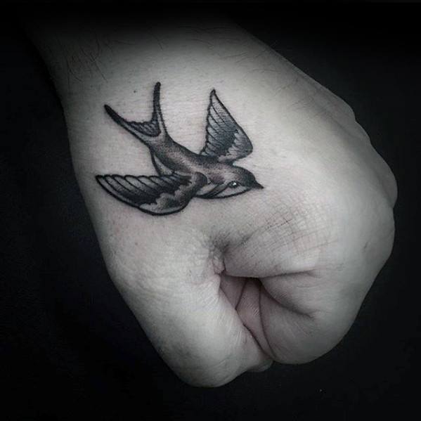 Mens Cool Flying Sparrow Simple Hand Tattoo Ideas