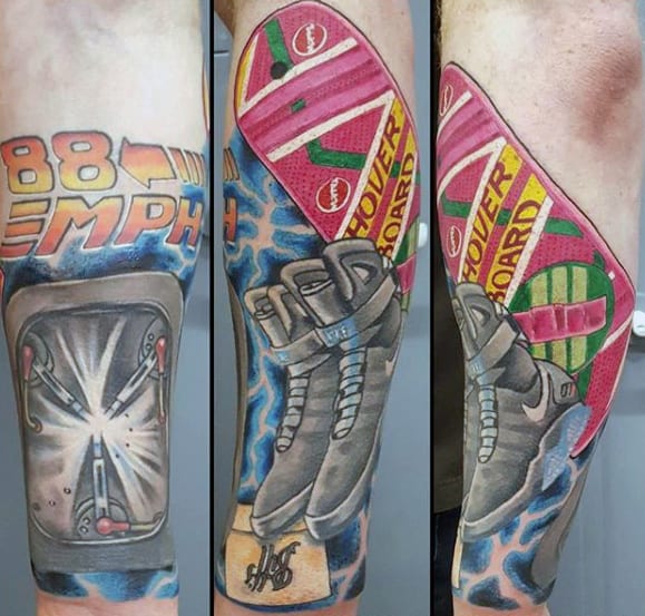 Mens Cool Forearm Back To The Future Sleeve Tattoo