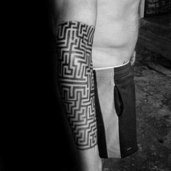 Mens Cool Forearm Sleeve Maze Tattoo Design Inspiration