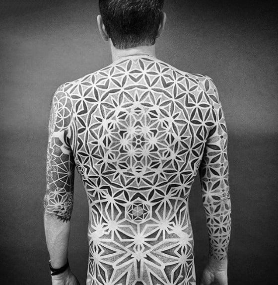 Mens Cool Geometric Stars Full Back Tattoo Ideas