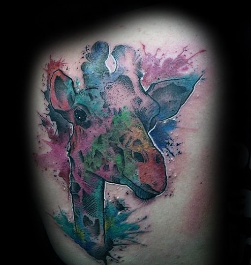 Mens Cool Giraffe Watercolor Tattoo Inspiration