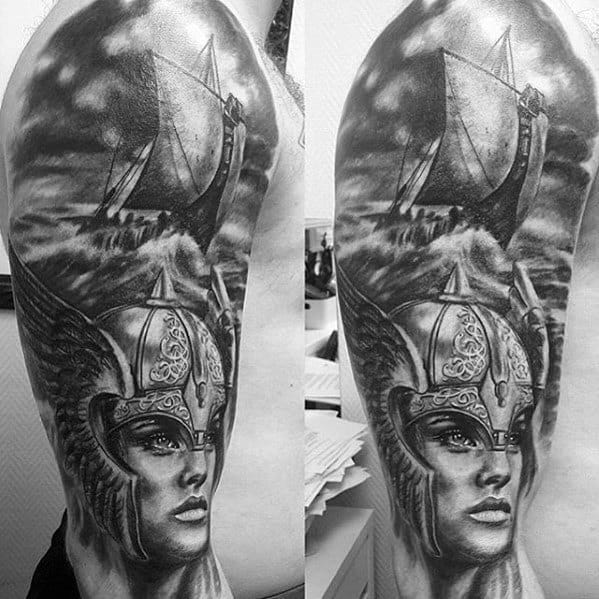 Mens Cool Half Sleeve Viking Ship Valkyrie Tattoo Ideas