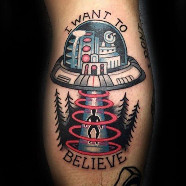 Mens Cool I Want To Believe Leg Calf Tattoo Ideas