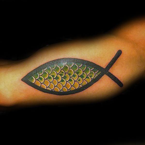 Mens Cool Ichthus Tattoo Ideas Fish Scales Inner Arm Bicep