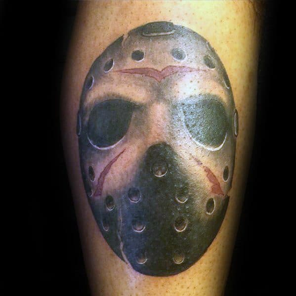 Mens Cool Jason Mask Tattoo Leg Calf Ideas