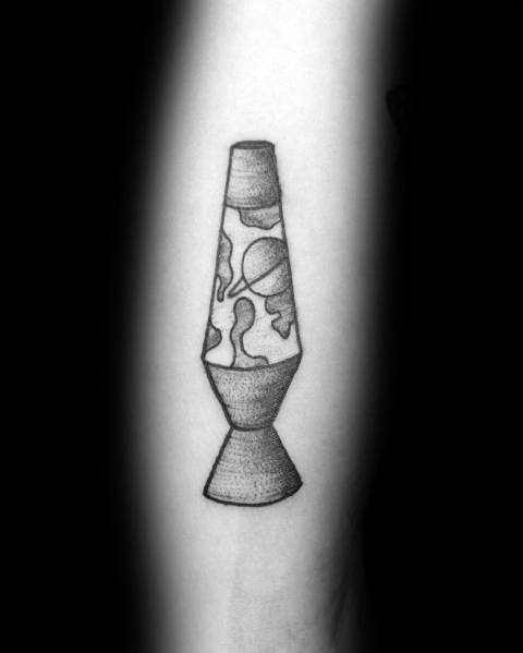 Minimalist black-and-grey lava lamp tattoo with subtle shading, perfect for sleek men's tattoo ideas.