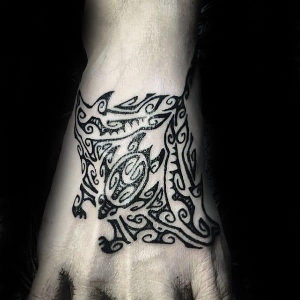 Mens Cool Manta Ray Tattoo Ideas With Tribal Design On Foot
