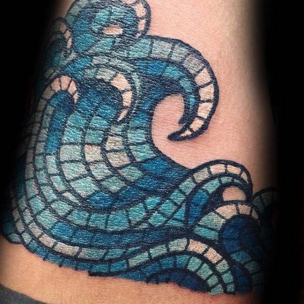 Mens Cool Ocean Wave Forearm Mosaic Tattoo Ideas