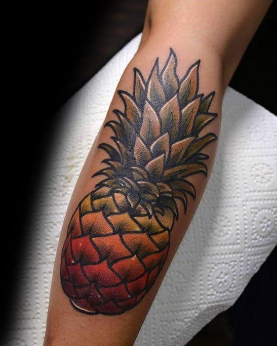 Mens Cool Pineapple Leg Tattoo Design Inspiration
