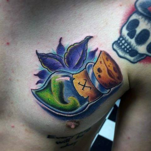 Mens Cool Poison Bottle Upper Chest New School Tattoo Ideas