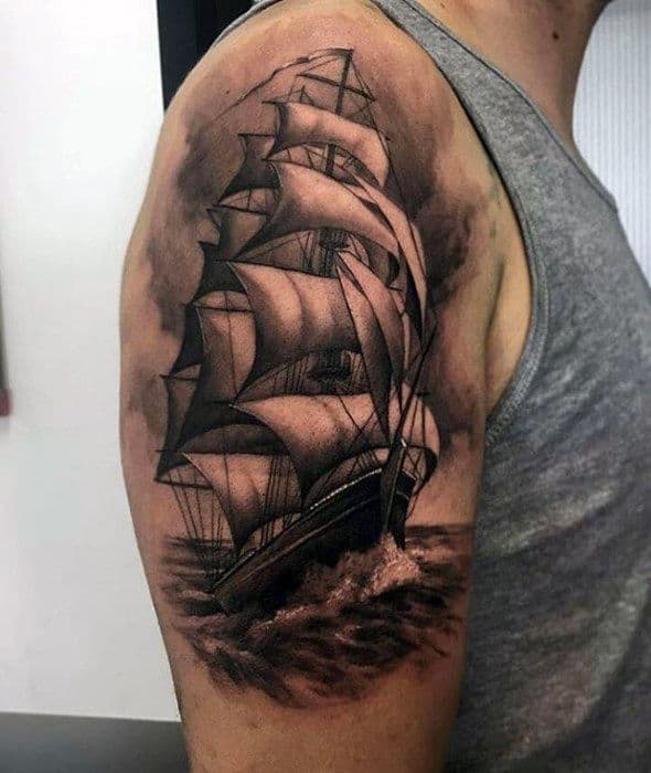 Mens Cool Sailing Ship Arm Greatest Tattoo Ideas