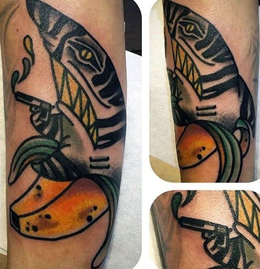 Mens Cool Shark Banana Traditional Old School Tattoo Ideas